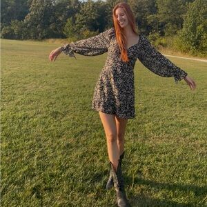 Black Floral Long Sleeve Dress